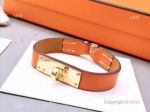 Best Copy Hermes Orange Calf Leather Bracelet & Gold Clasp